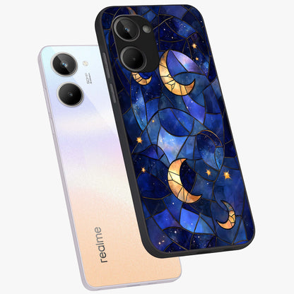 Starlit Sky Tapestry Glass Case displayed in angled mockup highlighting celestial night pattern with artistic aesthetic style.