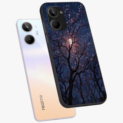 Twilight Sakura Serenade Glass Case displayed in angled mockup highlighting delicate sakura flower design with dreamy aesthetic.