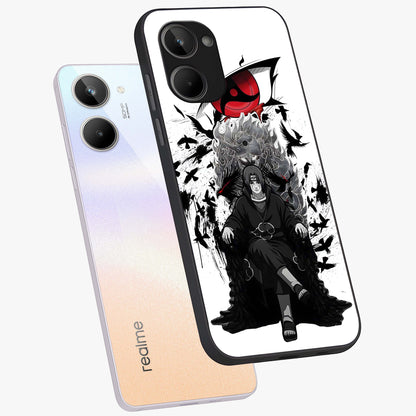 Uchiha Shadow Throne Glass Case displayed in angled mockup highlighting glowing aquatic design with celestial aesthetic.