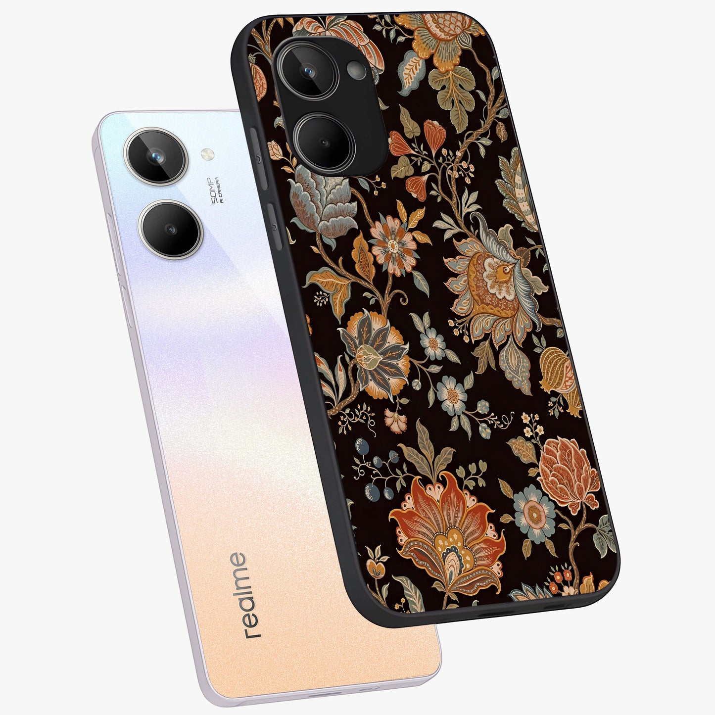 Vintage Floral Dream Glass Case displayed in angled mockup highlighting elegant vintage flower design with soft aesthetic style.