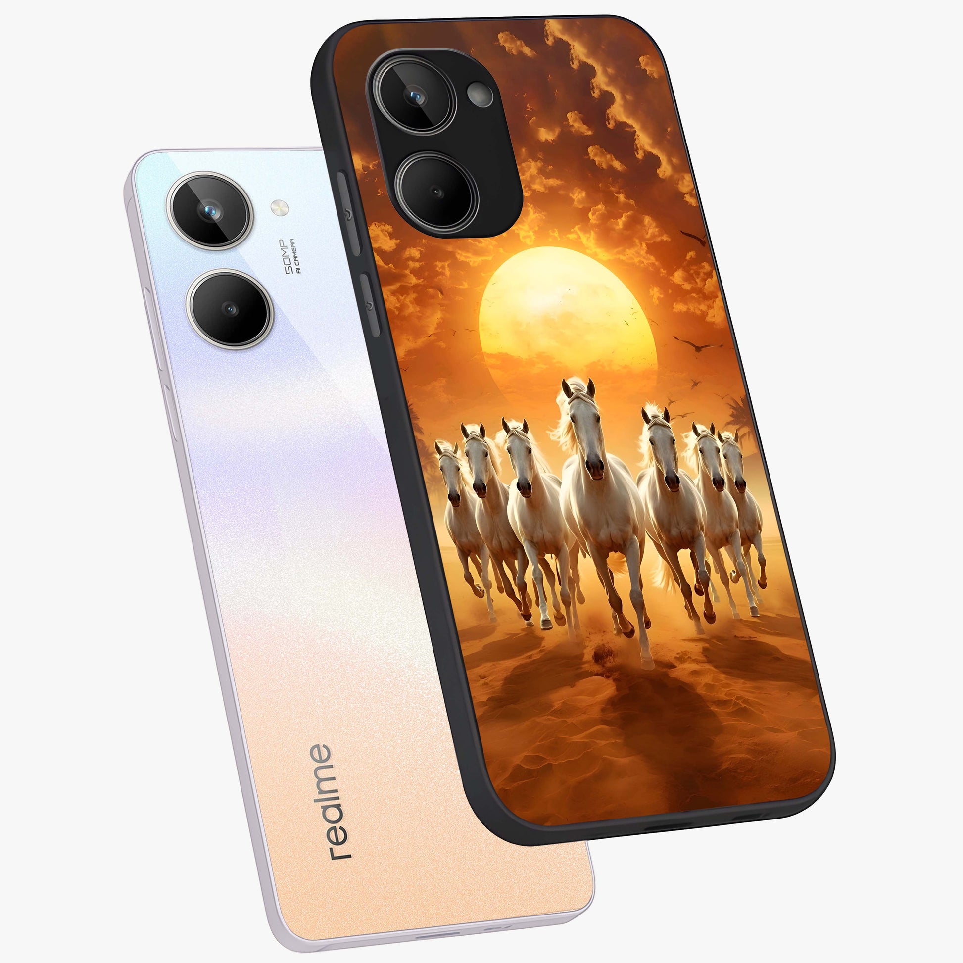 Wild Sunset Majesty Glass Case displayed in angled mockup highlighting vibrant sunset sky design with scenic aesthetic.