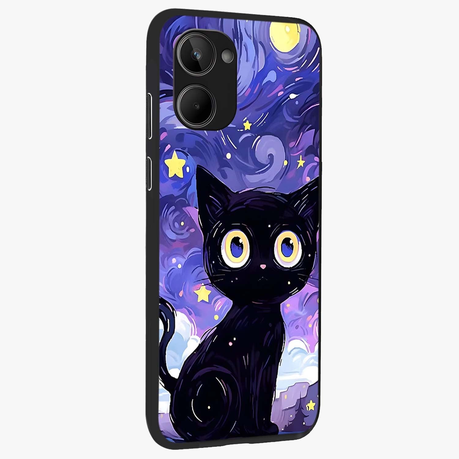 Abstract Cat Art Glass Case upright view showcasing creative feline illustration and aesthetic artistic style.