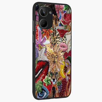 Beaded Fashion Jungle Glass Case upright view showcasing tropical jungle aesthetic with decorative bead elements.