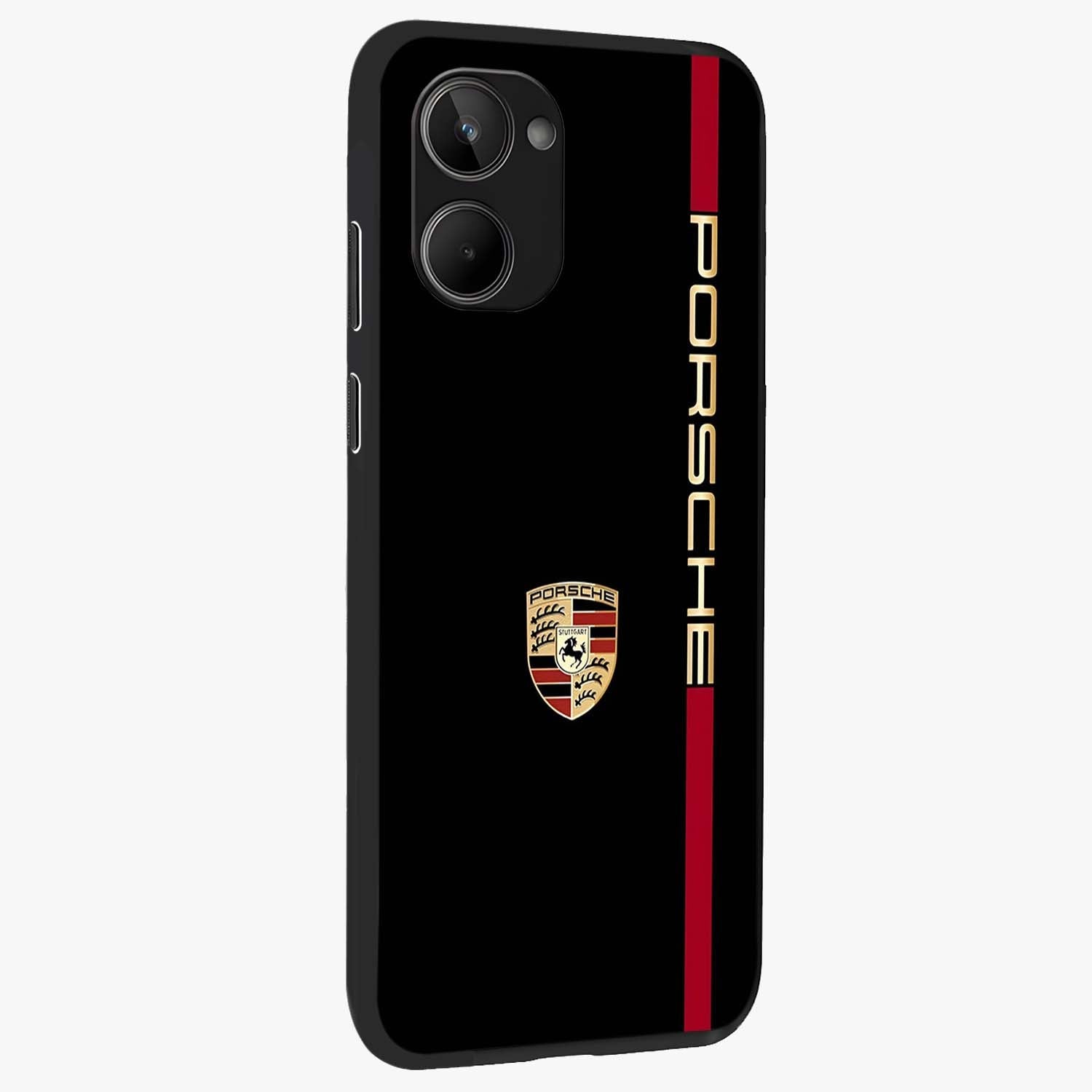 Black Minimal Porsche Glass Case upright view showcasing stylish automotive artwork with bold minimal theme.