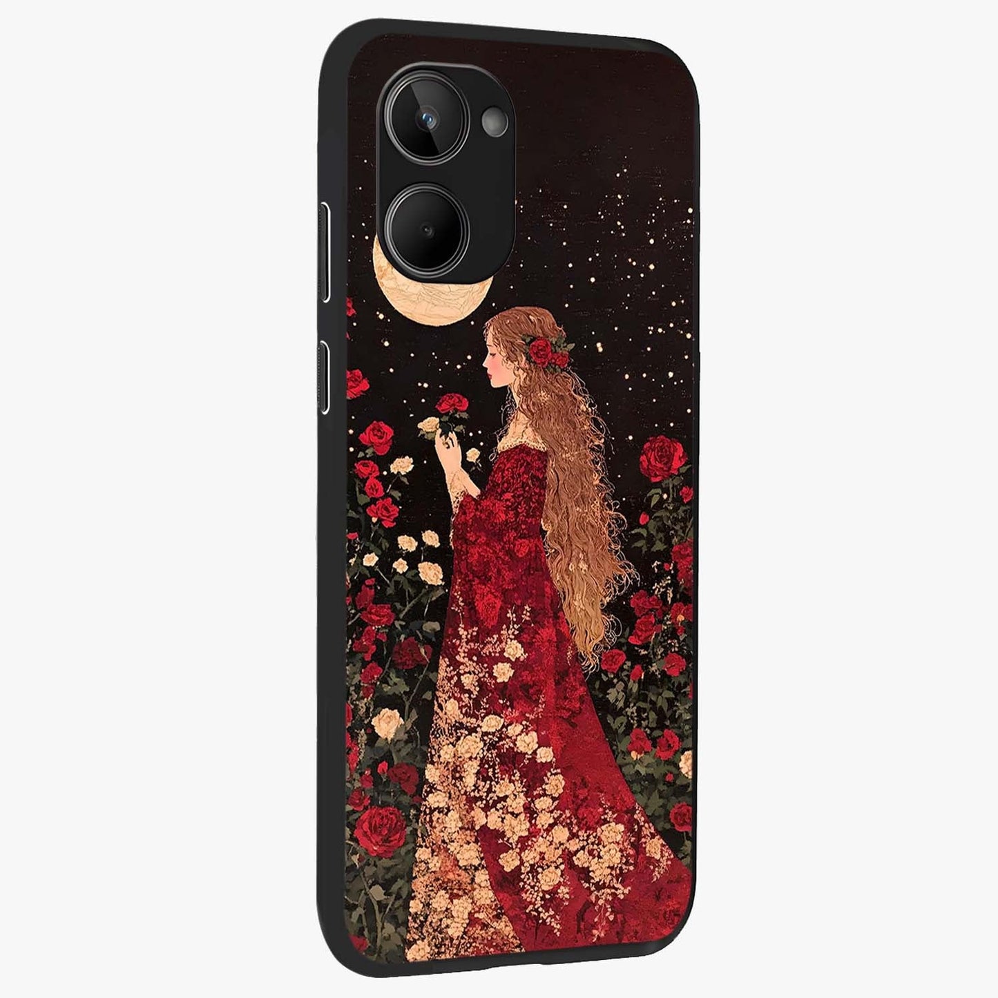 Crimson Dreams Glass Case upright view showcasing dreamy red toned artwork with modern aesthetic style.