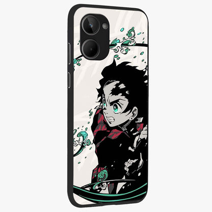 Demon Slayer Glass Case upright view showcasing powerful anime artwork with intense warrior theme.