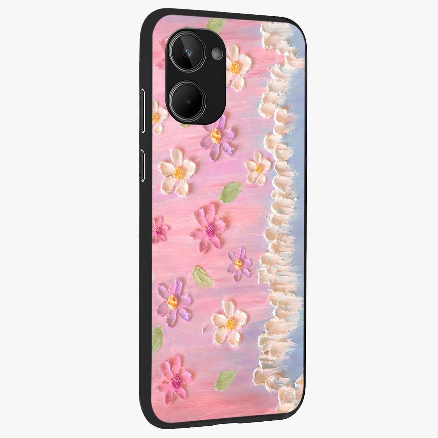 Dreamy Painted Garden Glass Case upright view showcasing vibrant floral garden artwork with artistic nature theme.