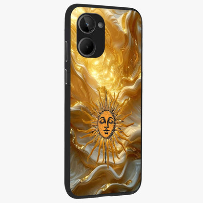 Eternal Golden Glow Glass Case upright view showcasing luminous golden artwork with luxurious visual theme.