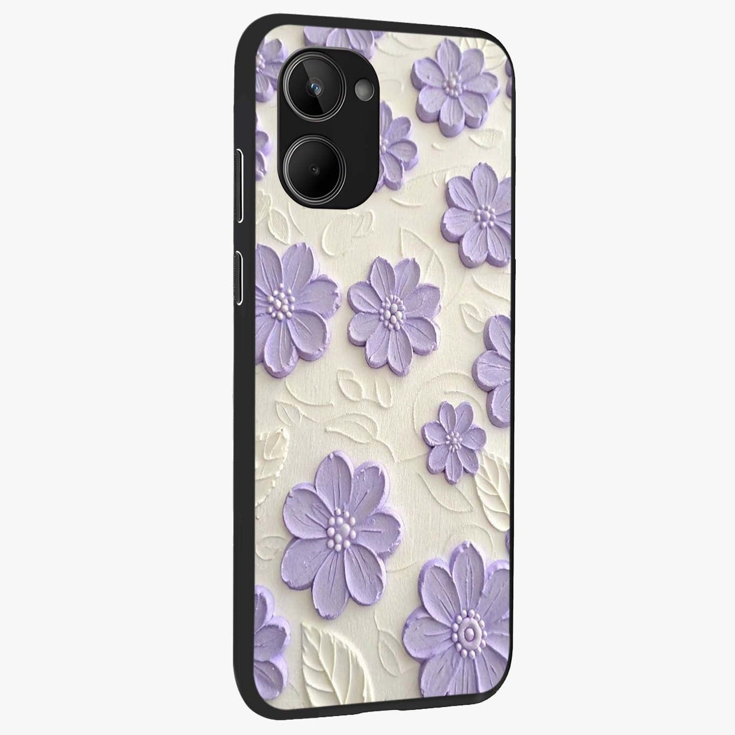 Floral Wall Art With Purple Flowers Glass Case upright view showcasing elegant purple flower artwork with decorative floral theme.