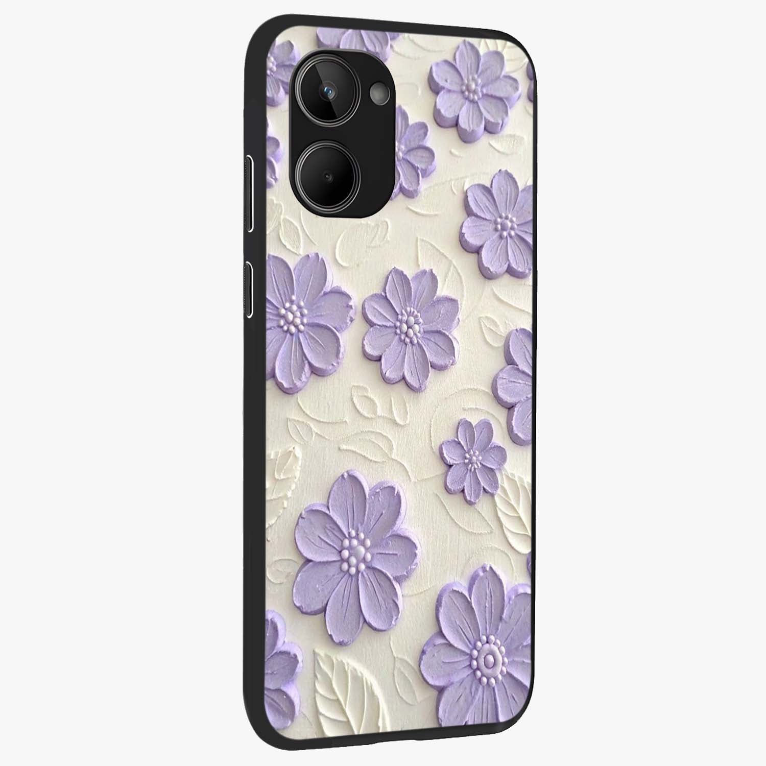 Floral Wall Art With Purple Flowers Glass Case upright view showcasing elegant purple flower artwork with decorative floral theme.