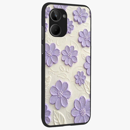 Floral Wall Art With Purple Flowers Glass Case upright view showcasing elegant purple flower artwork with decorative floral theme.