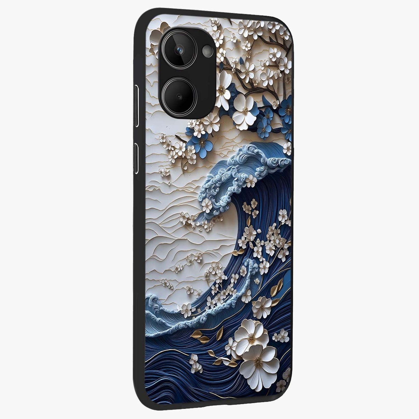 Floral Wave Origami Glass Case upright view showcasing creative floral origami artwork with artistic decorative theme.