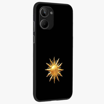 Golden Sun Minimalism Glass Case upright view showcasing haunting graveyard artwork with dramatic dark theme.