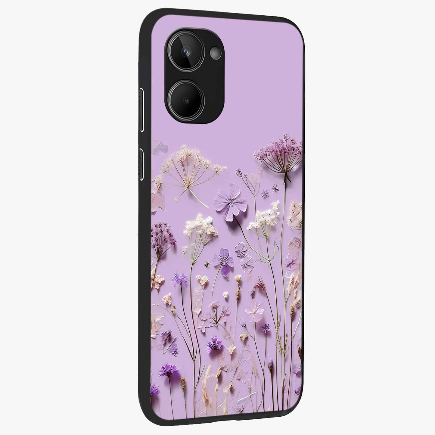 Lavender Blossom Dream Glass Case upright view showcasing delicate lavender blossom artwork with peaceful floral theme.