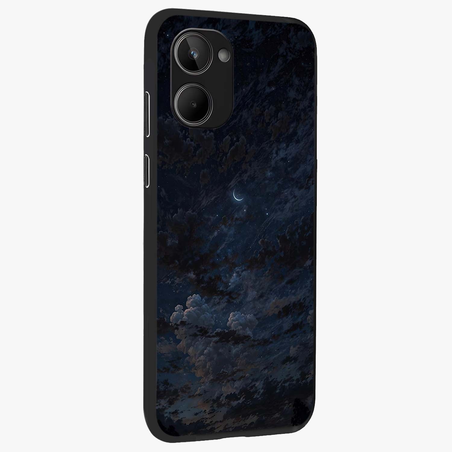 Lunar Veil Silence Glass Case upright view showcasing calm moon themed artwork with serene night atmosphere.