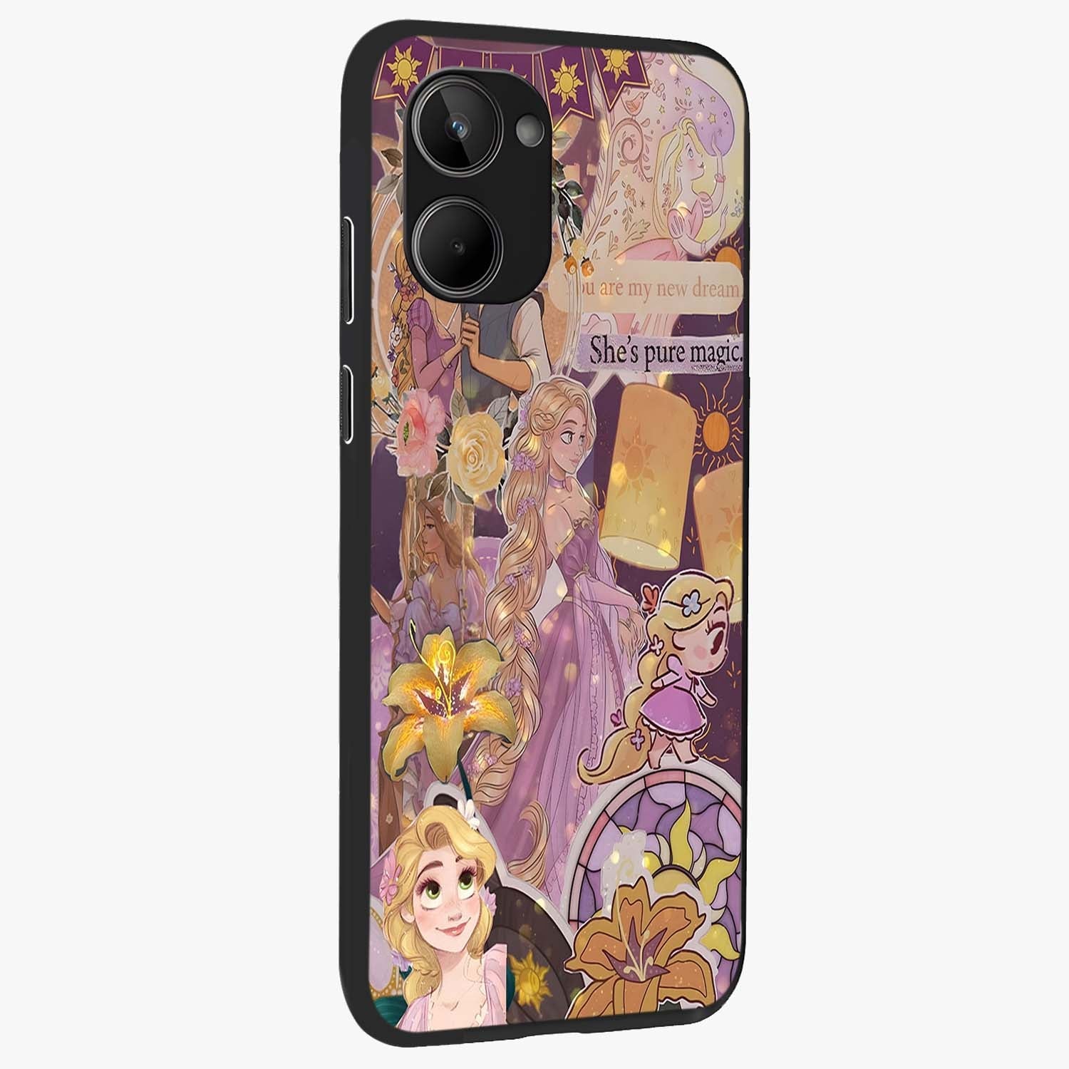 Magical Tangled Dream Glass Case upright view showcasing enchanting artistic artwork with dreamy fantasy theme.