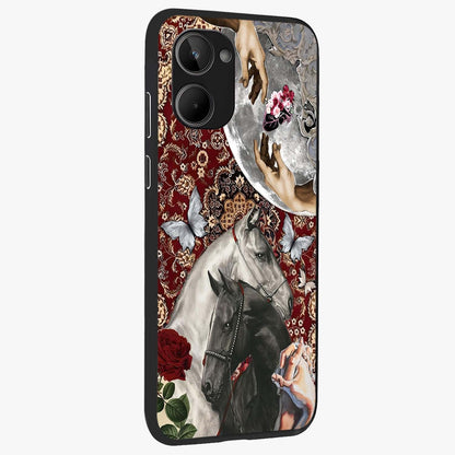 Moonlit Royal Stallion Glass Case upright view showcasing dramatic horse artwork with glowing moon themed design.