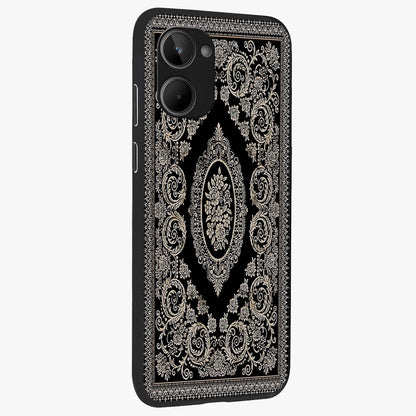 Noir Bloom Elegance Glass Case upright view showcasing graceful floral artwork with luxurious dark theme.