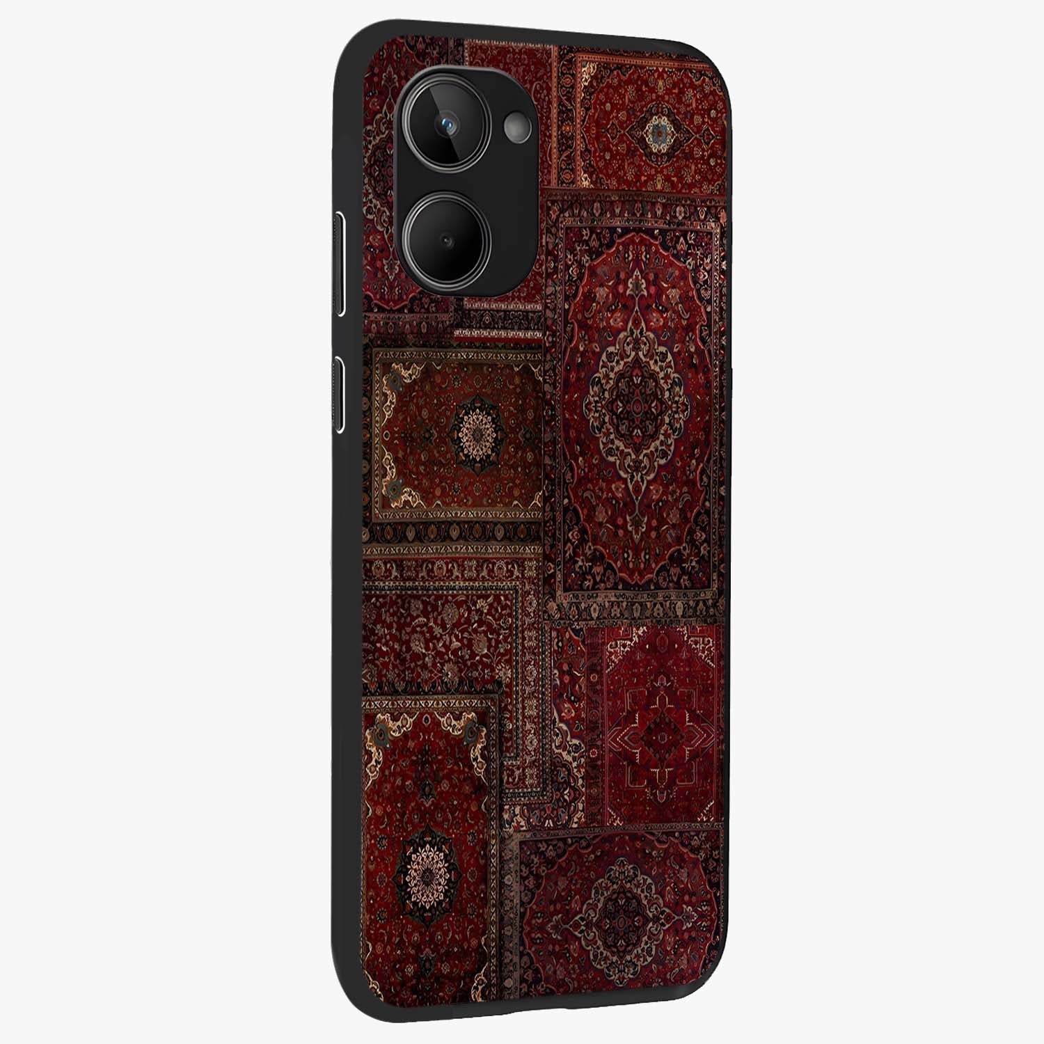 Persian Velvet Tale Glass Case upright view showcasing elegant Persian artwork with classic heritage theme.