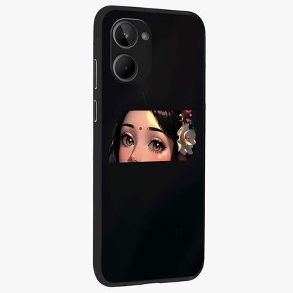 Radha Divine Embrace Glass Case upright view showcasing sacred Radha themed artwork with peaceful devotional style.