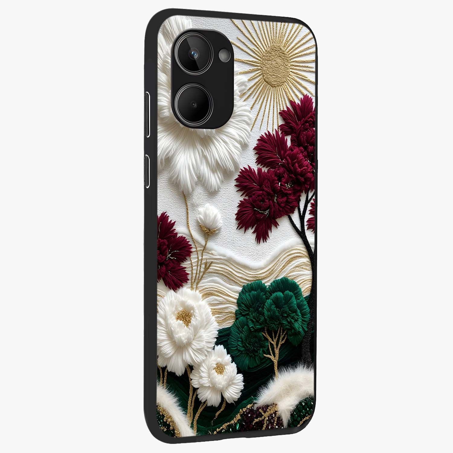 Radiant Bloom Elegance Glass Case upright view showcasing decorative flower artwork with refined botanical theme.