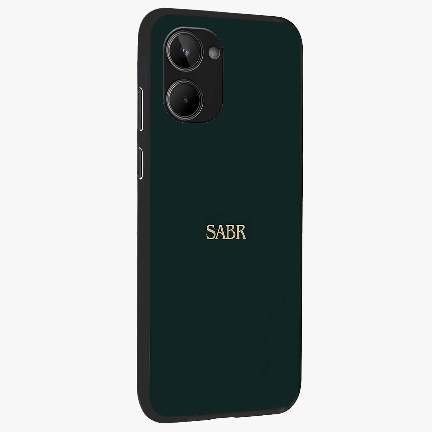 Sabr Minimal Patience Glass Case upright view showcasing calm minimalist artwork with motivational patience theme.