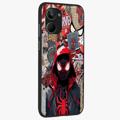 Spider Collage Street Glass Case upright view showcasing bold superhero artwork with urban street theme.