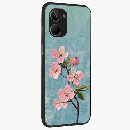 Threaded Blossom Breeze Glass Case upright view showcasing graceful flower artwork with calm botanical theme.