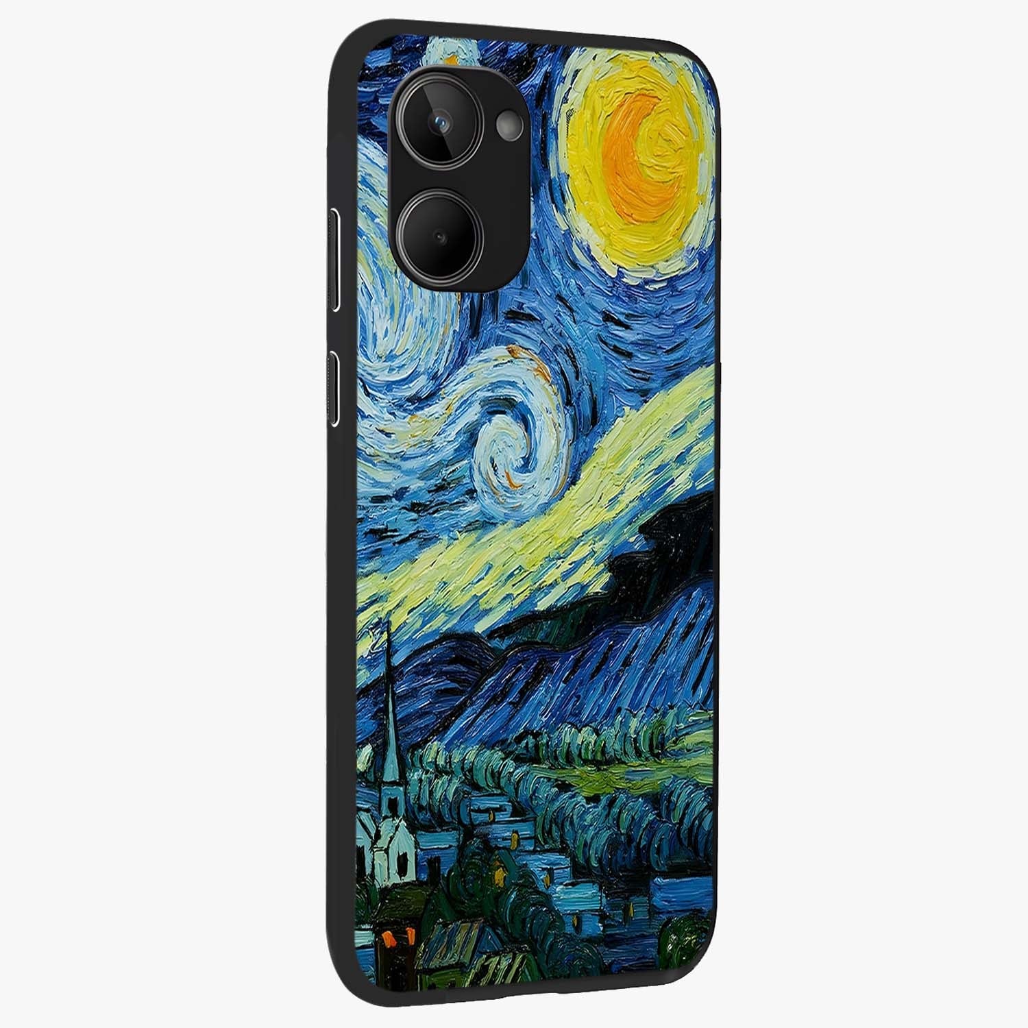 Van Gogh Art Glass Case upright view showcasing expressive painting style artwork with timeless artistic theme.