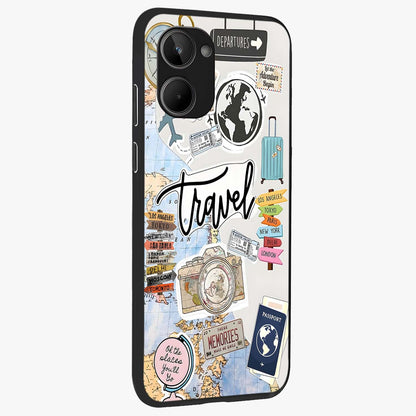 Wanderlust Journal Glass Case upright view showcasing wanderlust inspired artwork with creative exploration theme.