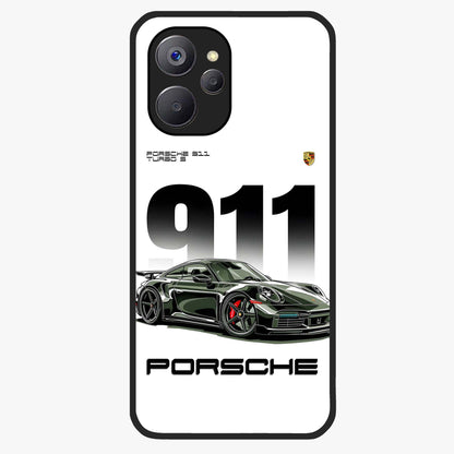 911 Turbo Dominance Glass Case showing clean flat back view with bold 911 sports car artwork and glossy glass finish.