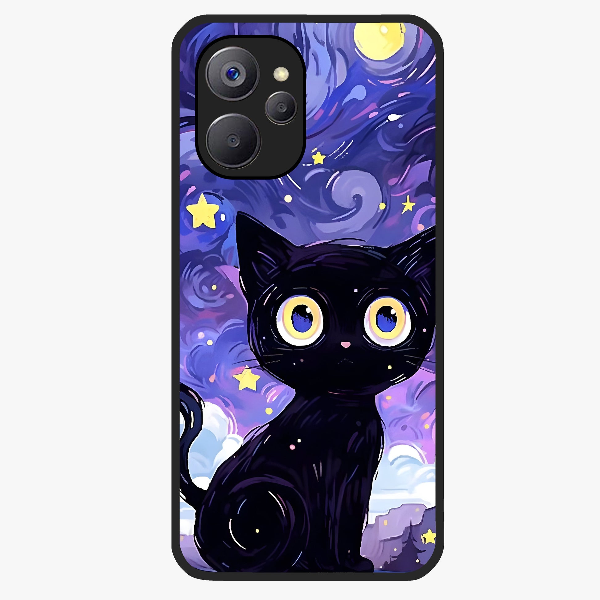 Abstract Cat Art Glass Case showing flat back view with artistic cat illustration and glossy glass finish.