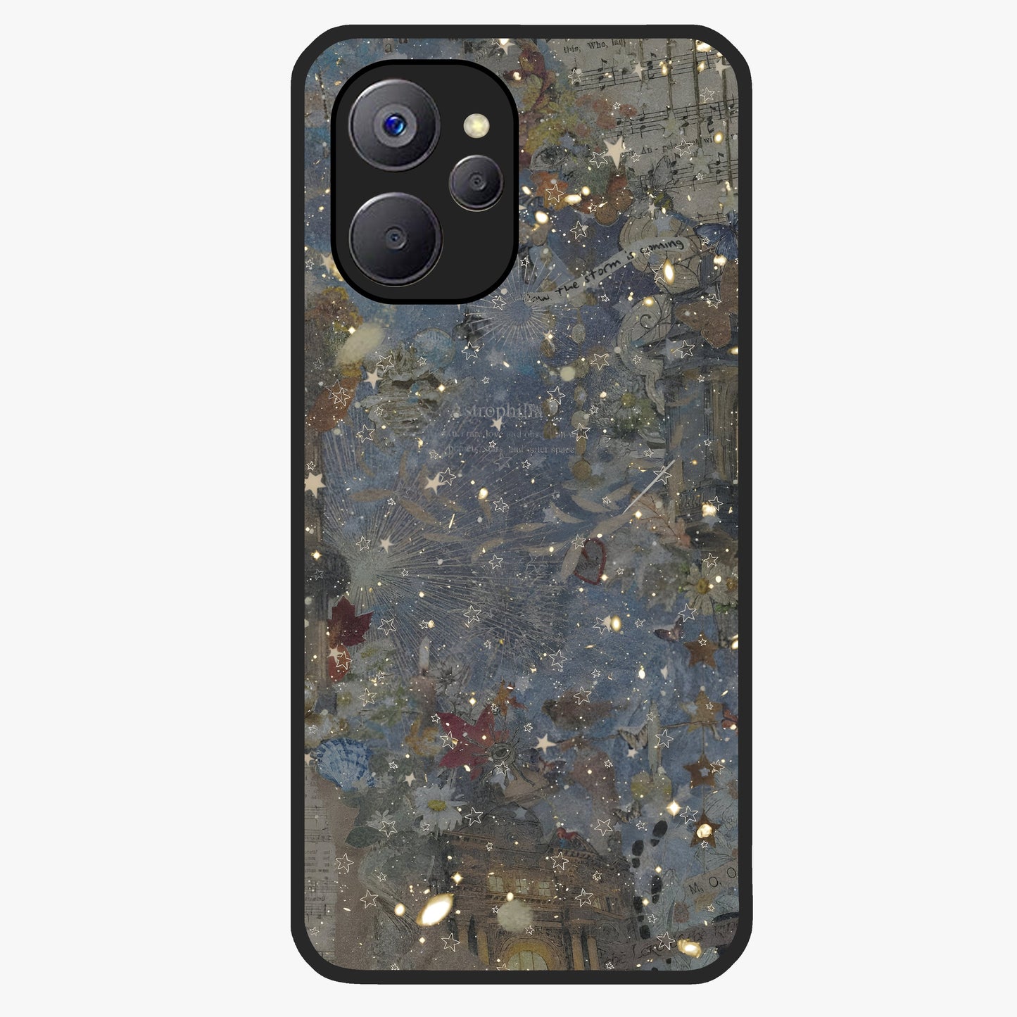 Aesthetic Astrolophia Glass Case showing flat back view with dreamy aesthetic design and glossy glass finish.