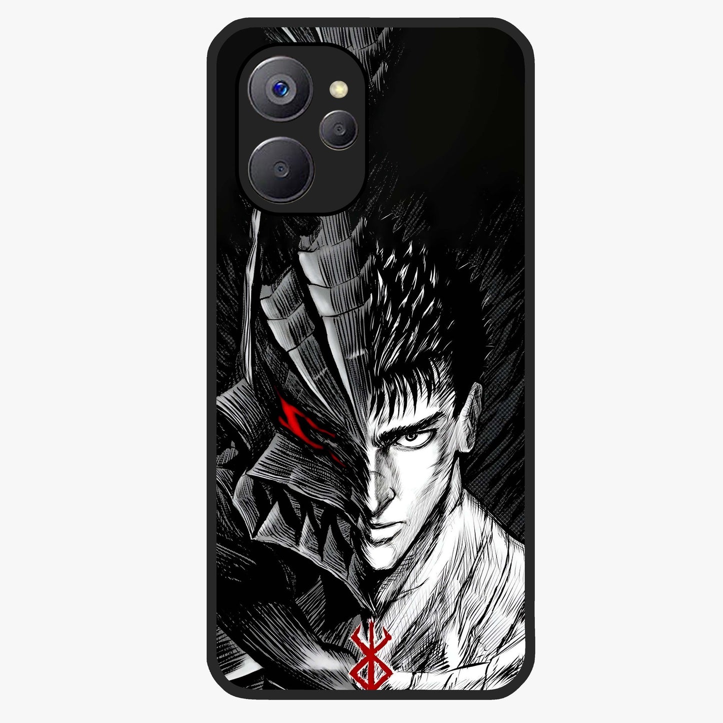 Berserker Blood Oath Glass Case showing flat back view with fierce warrior inspired artwork and glossy glass finish.
