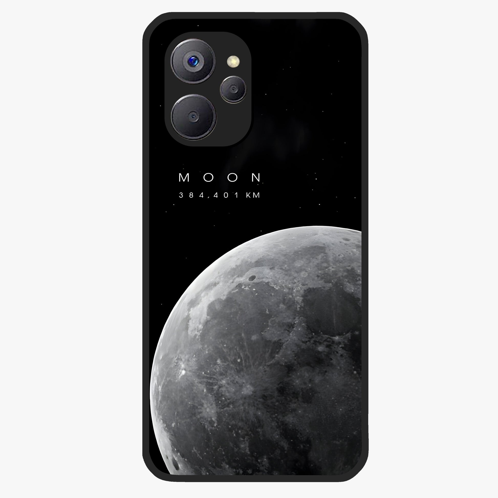 Cosmic Moon Glow Glass Case showing flat back view with glowing moon artwork and glossy glass finish.