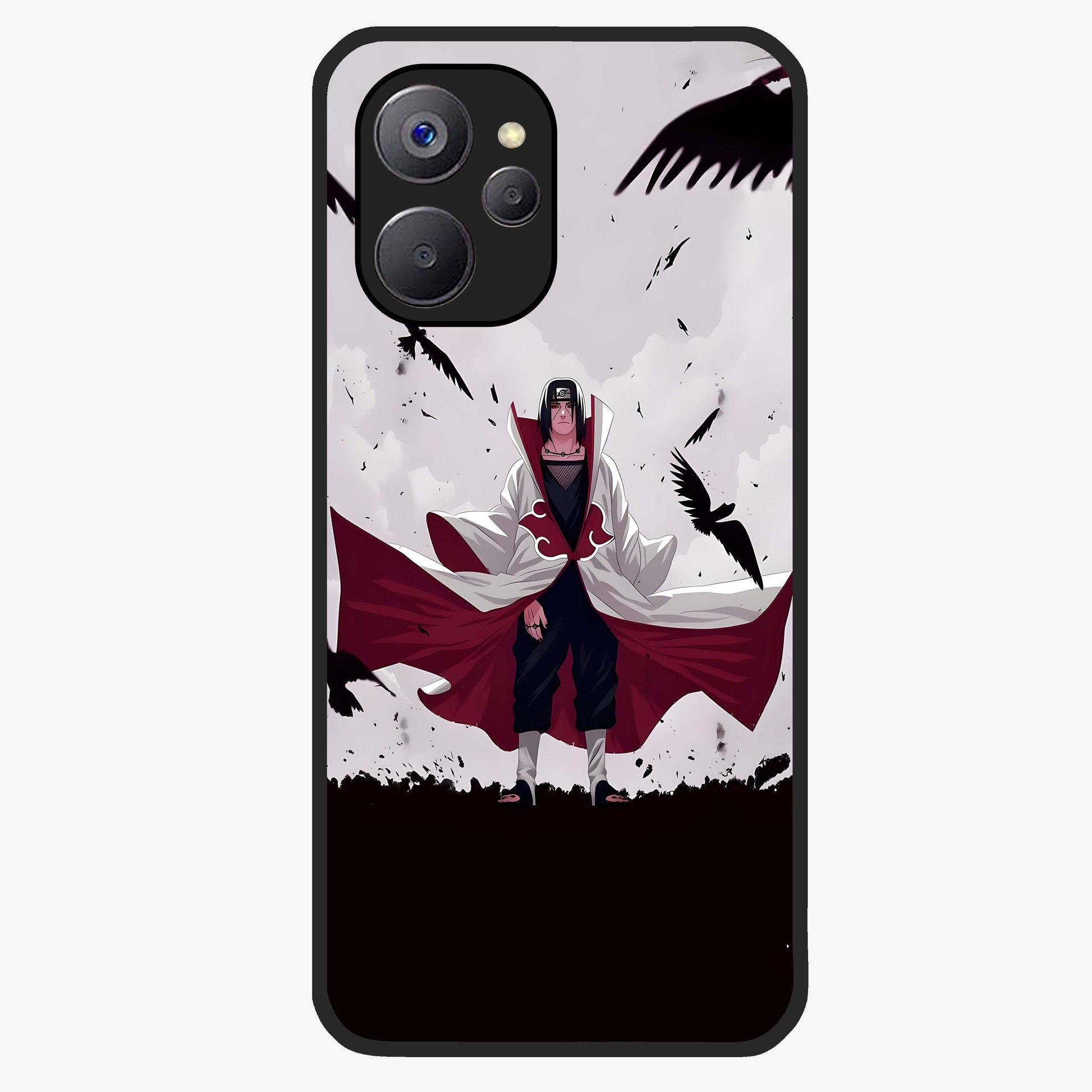 Crimson Crow Ascension Glass Case showing flat back view with mystical crow artwork and glossy glass finish.