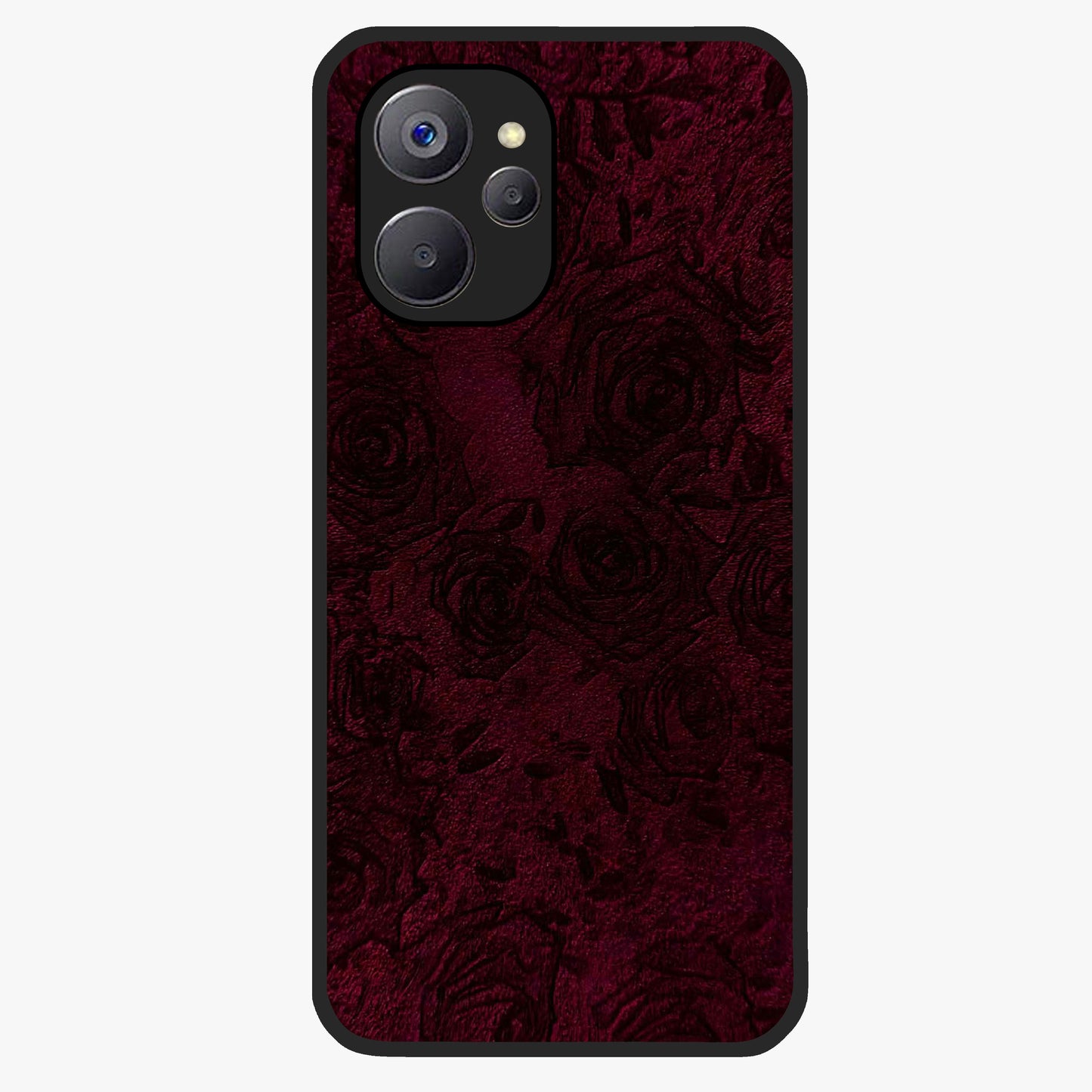 Crimson Fade Flow Glass Case showing flat back view with flowing crimson gradient artwork and glossy glass finish.