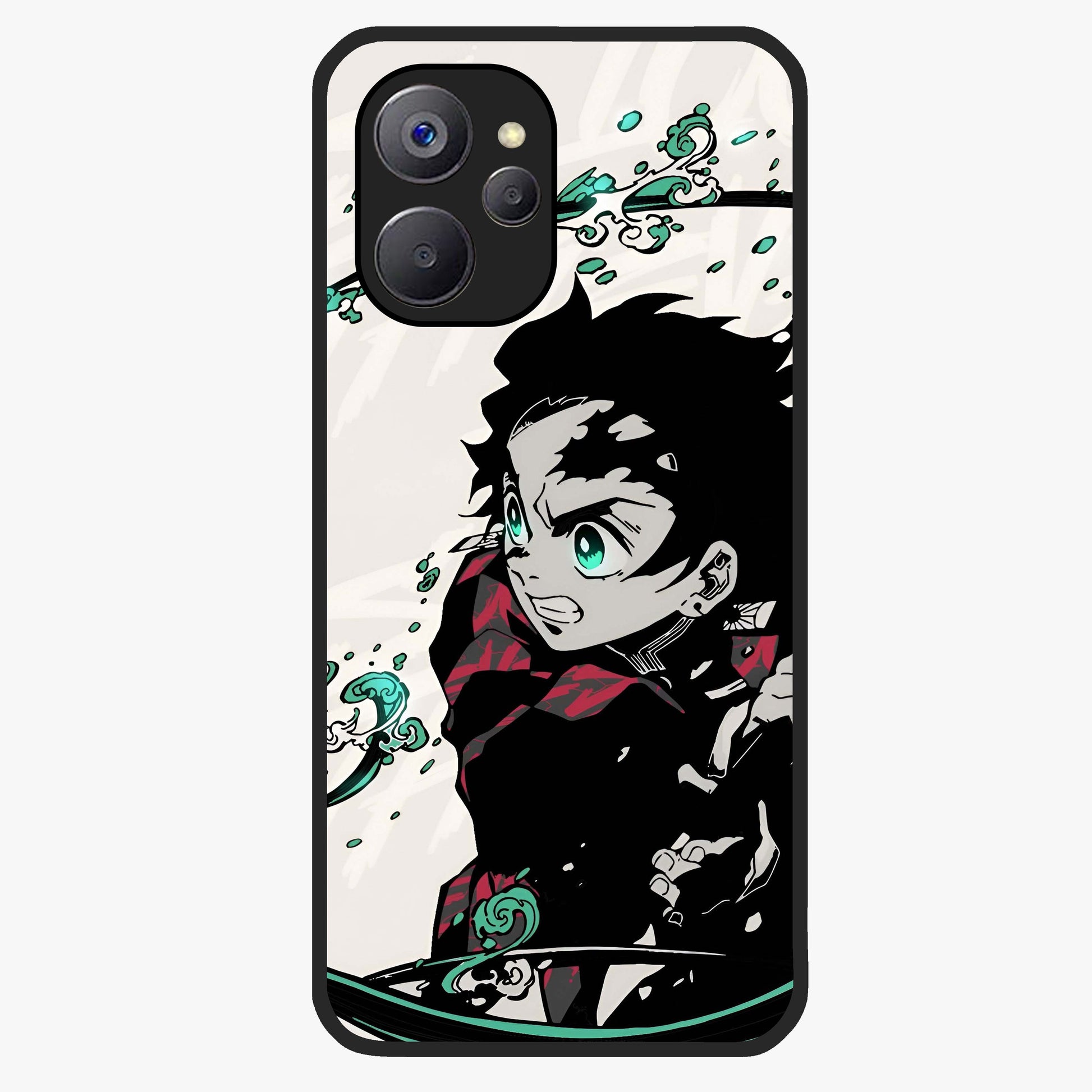 Demon Slayer Glass Case showing flat back view with bold anime inspired artwork and glossy glass finish.