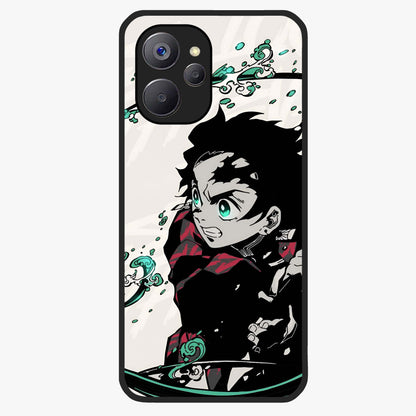 Demon Slayer Glass Case showing flat back view with bold anime inspired artwork and glossy glass finish.