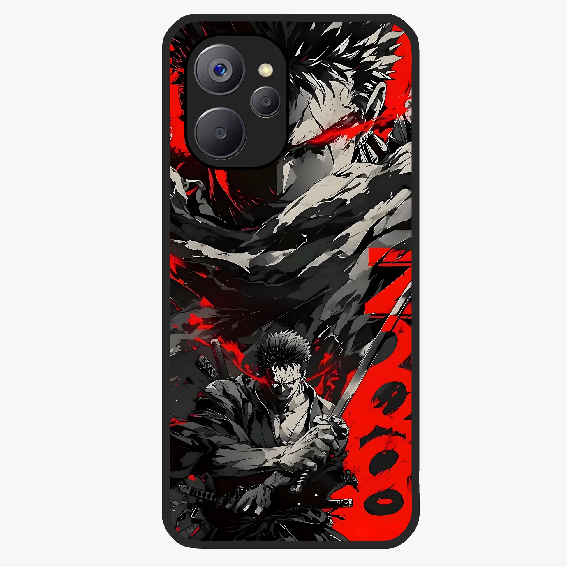 Demon Sword Resolve Glass Case showing flat back view with fierce sword warrior artwork and glossy glass finish.