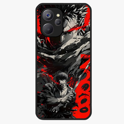 Demon Sword Resolve Glass Case showing flat back view with fierce sword warrior artwork and glossy glass finish.