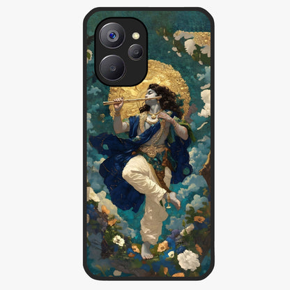 Divine Krishna Art Glass Case showing flat back view with Lord Krishna artwork and glossy glass finish.