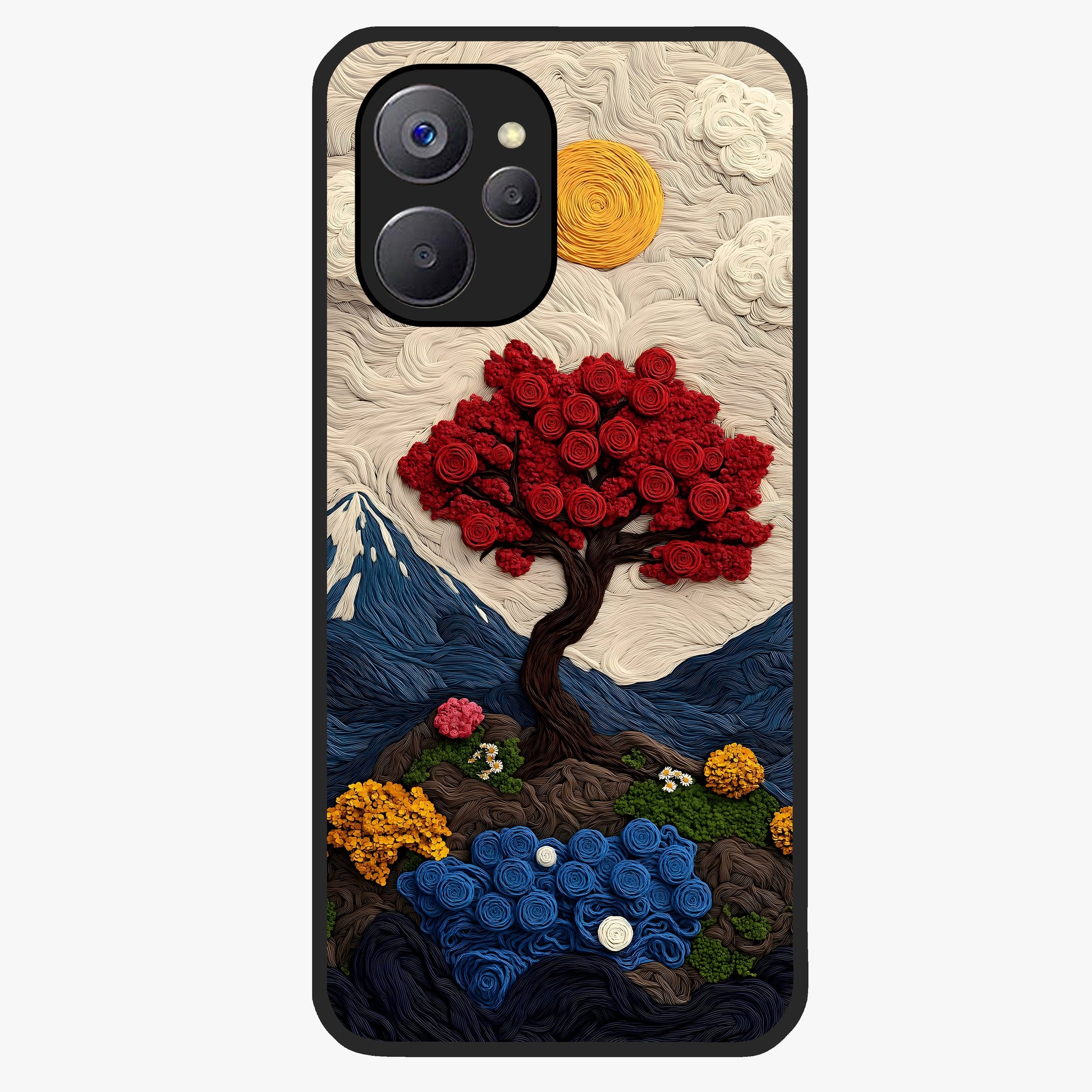 Eternal Nature Tapestry Glass Case showing flat back view with intricate nature tapestry artwork and glossy glass finish.
