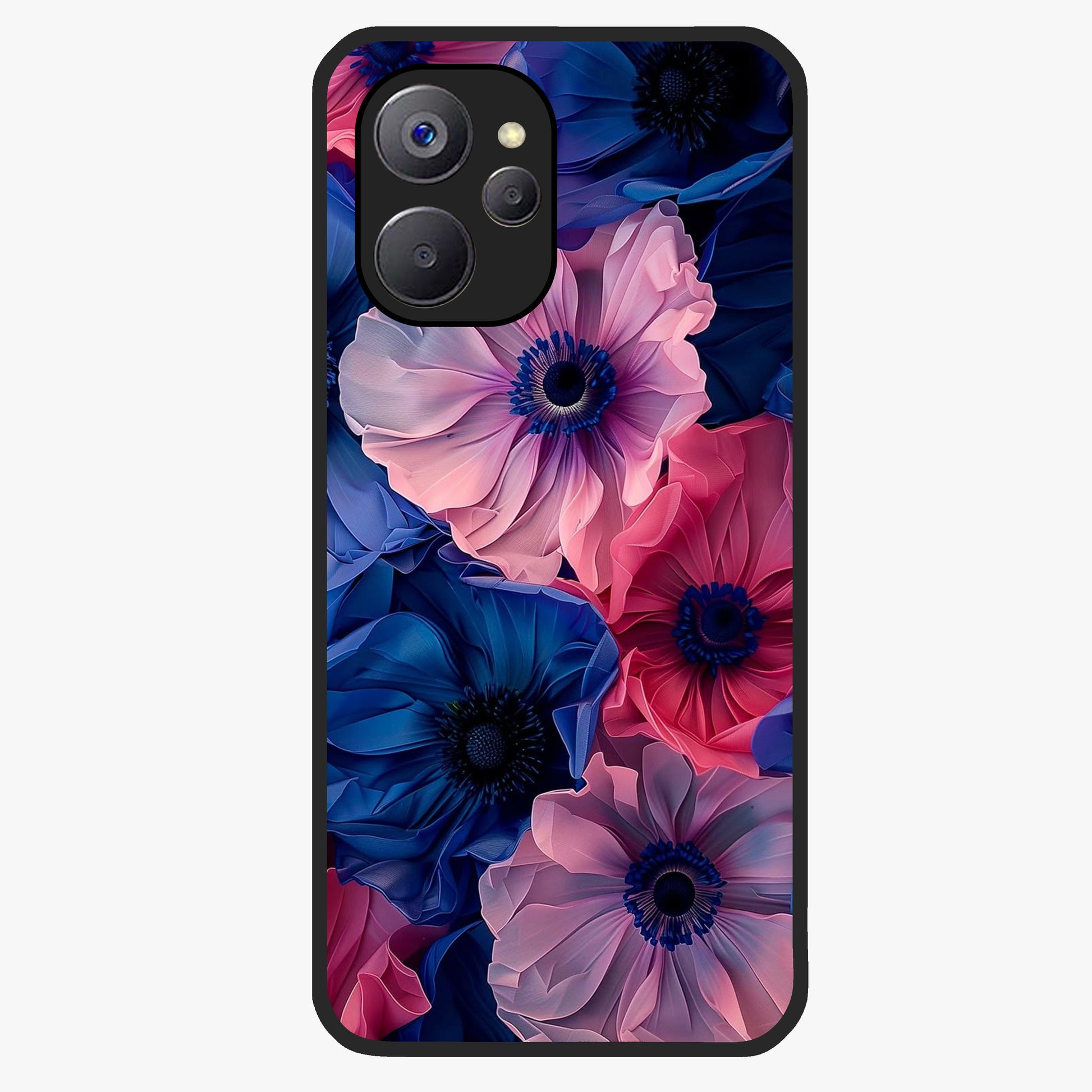 Flower Paper Art Pattern Glass Case showing flat back view with paper cut style floral artwork and glossy glass finish.