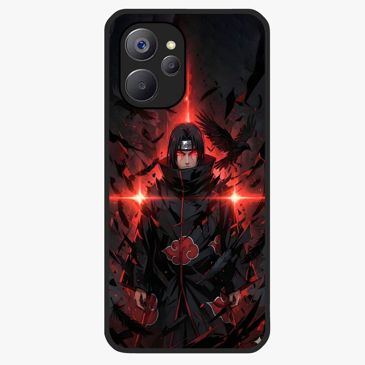 Focused Blade Discipline Glass Case showing flat back view with warrior sword themed artwork and glossy glass finish.