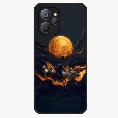 Golden Stallion Moonride Glass Case showing flat back view with majestic horse under moonlight artwork and glossy glass finish.