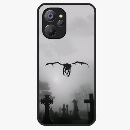 Graveyard Shadow Descent Glass Case showing flat back view with dark graveyard themed artwork and glossy glass finish.