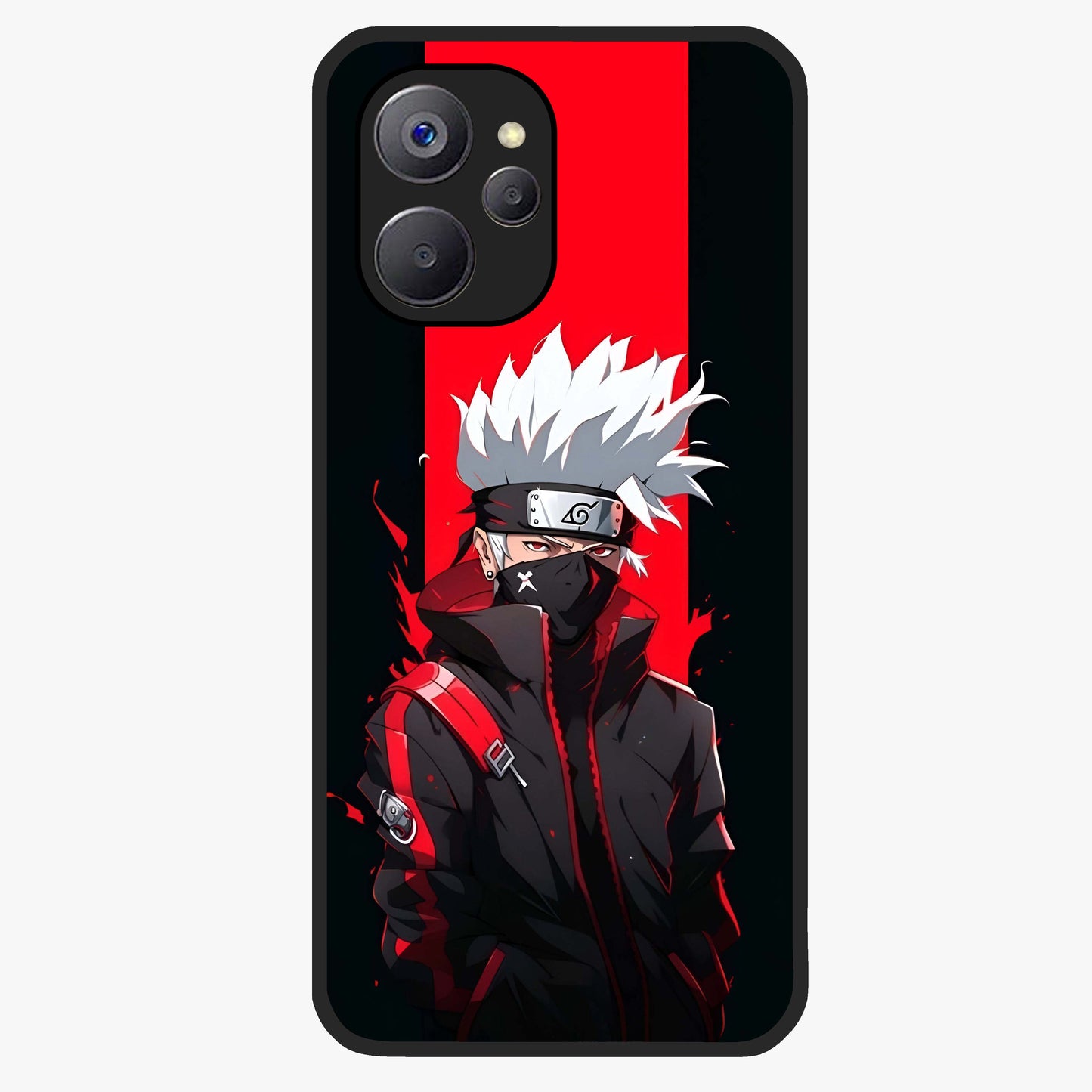 Kakashi Scarlet Shadow Glass Case showing flat back view with powerful anime ninja artwork and glossy glass finish.