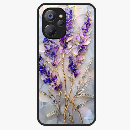 Lavender Dream Glow Glass Case showing flat back view with glowing lavender aesthetic artwork and glossy glass finish.