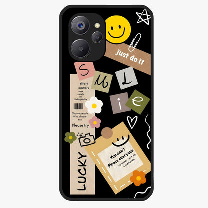 Lucky Aesthetic Collage Glass Case showing flat back view with trendy aesthetic collage artwork and glossy glass finish.